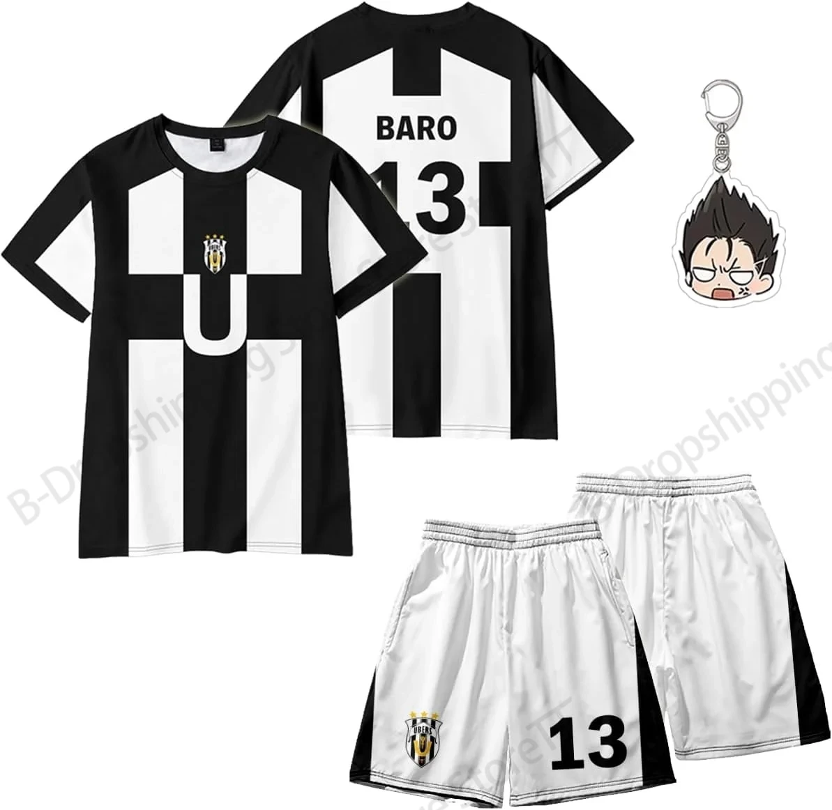 

Комплект спортивной одежды (футболка и шорты) с 3D-принтом в стиле аниме Blue Lock Ubers Soccer Football Baro для детей