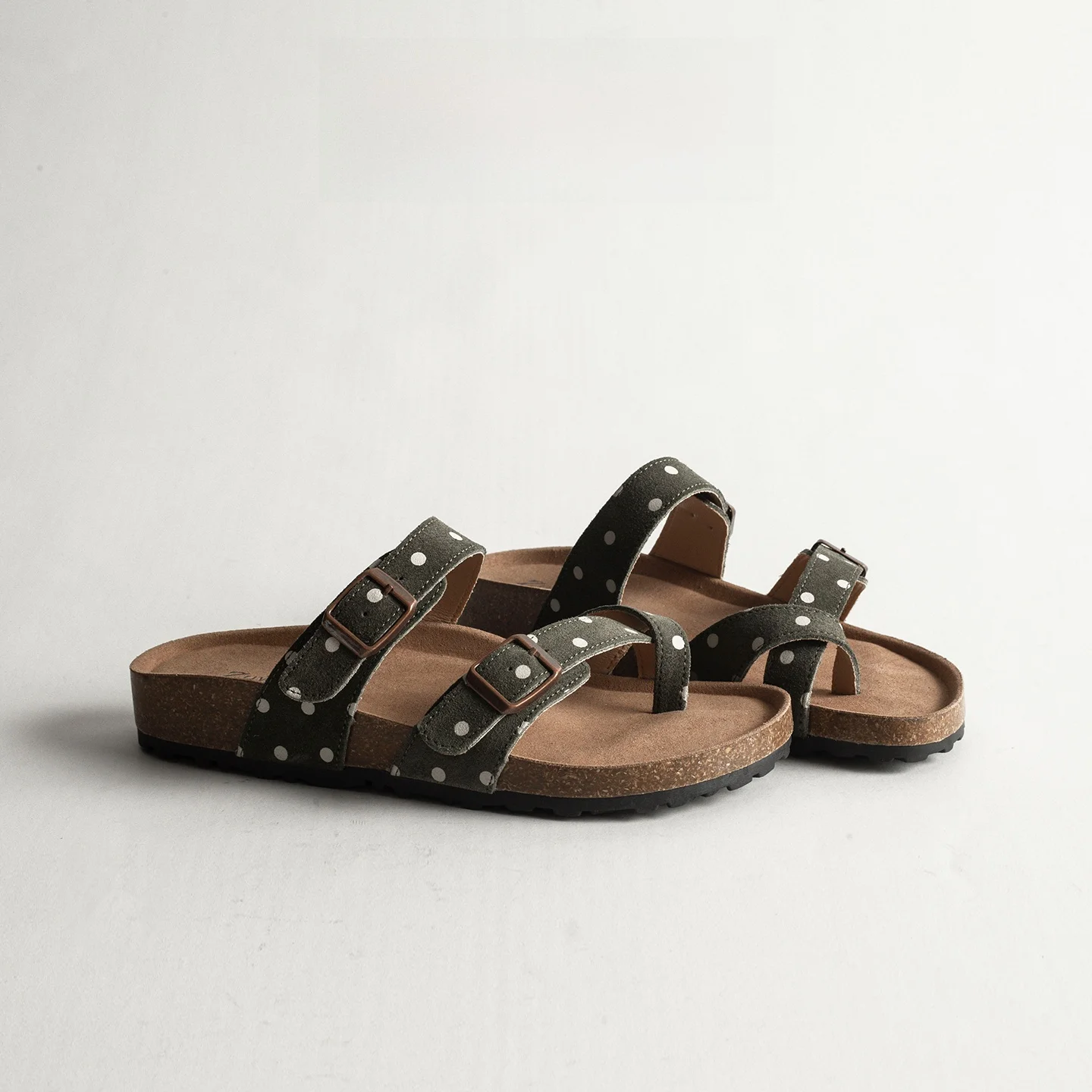 

Genuine Leather Thick Heel Polka Dot Women's Summer Outdoor Slip-On Cork Bottom Sandals Beach Flip Flops