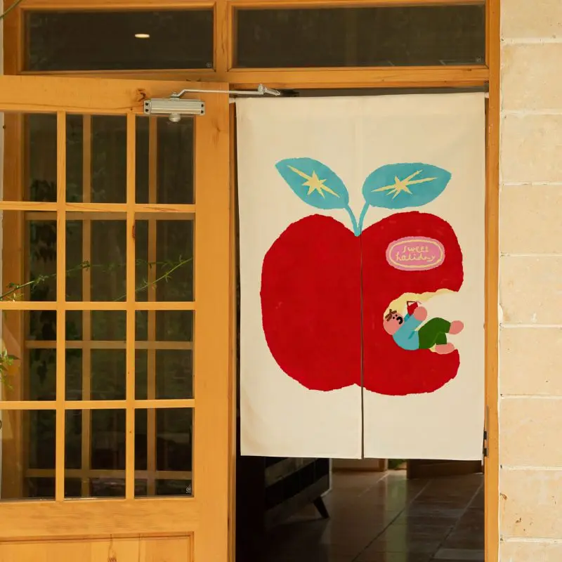 Cortina de puerta con dibujos de manzanas de VIKAMA, cortina divisora de dormitorio Kawaii, media cortina para entrada de cocina y sala de estar, decoración del hogar