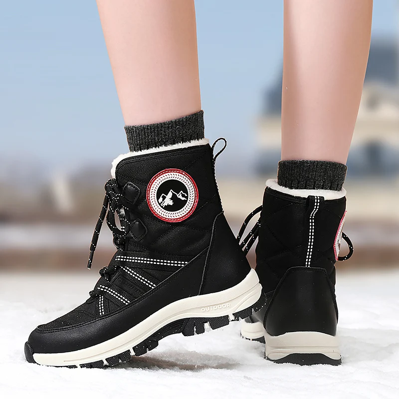 Women's winter snow boots plush thick white warm cotton shoes anti slip soft sole new Korean outdoor fashion casual walking boot