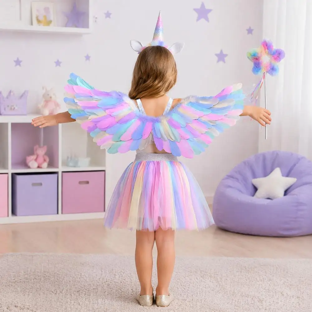 Cupid for Fancy Dress Parties Colorful Angel Feather for Kids Halloween Costume Accessory with Elastic Strap for Christmas