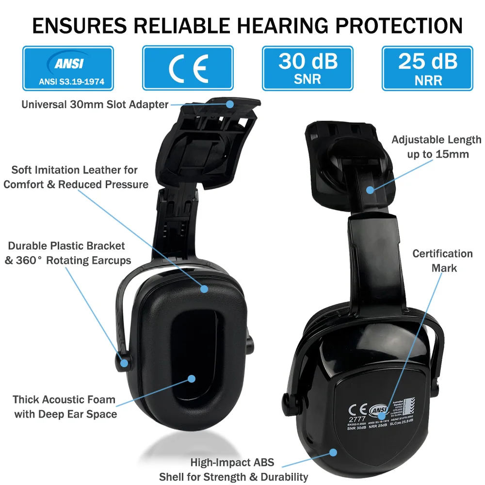 CE معلقة نوع غطاء للأذنين لخوذة السلامة البناء العمل حماية السمع السكك الحديدية واقية أذن مقاومة للضوضاء للقبعة الصلبة #3