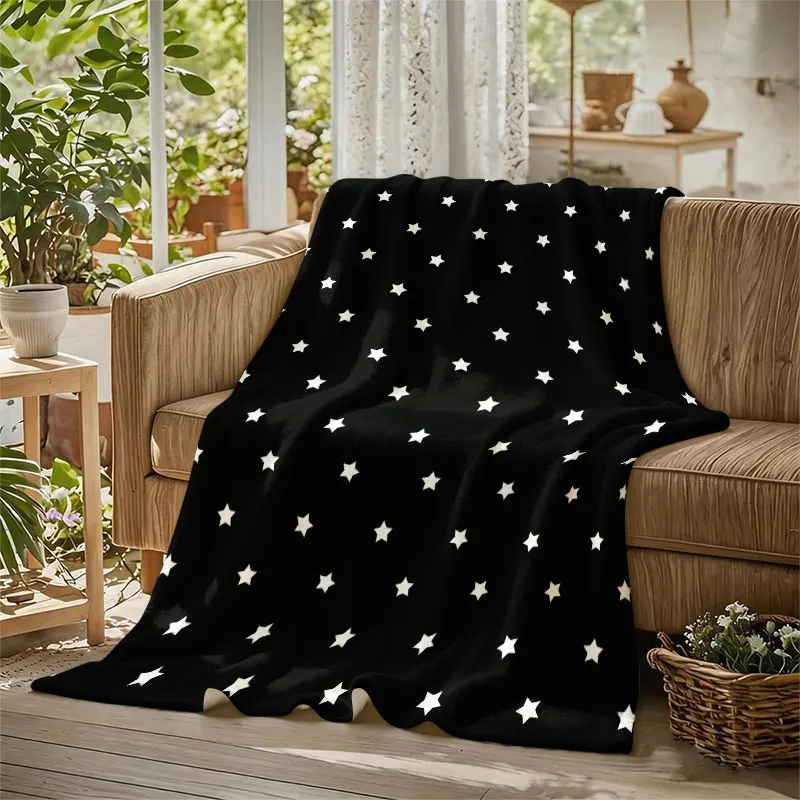 Mini Stars Black Flannel Blanket Perfect for Sofa Office Bed Travel Sleep Read Relax Camping Four Season Use