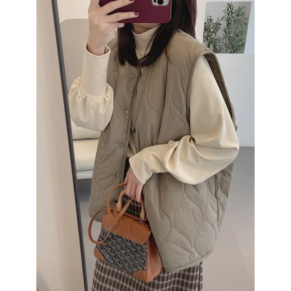 Lamb Fur Vest Women's Autumn Winter New Style Single Button Double Sided Wear Shoulder Jacket Outerwear Commute Style Polyest...