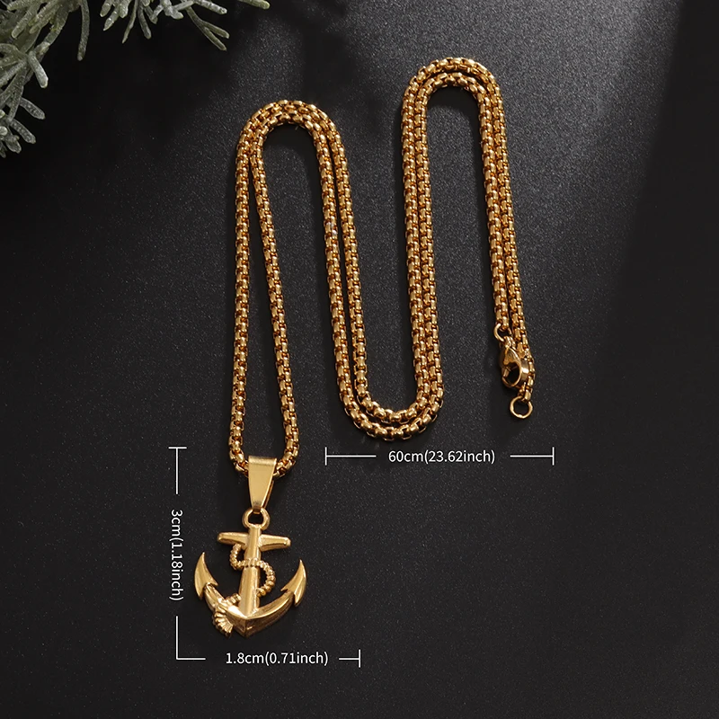 Creative Retro Pirates of The Caribbean Sailor Anchor Pendant Stainless Steel Necklace Men Women Trendy Hip Hop Street Jewelry