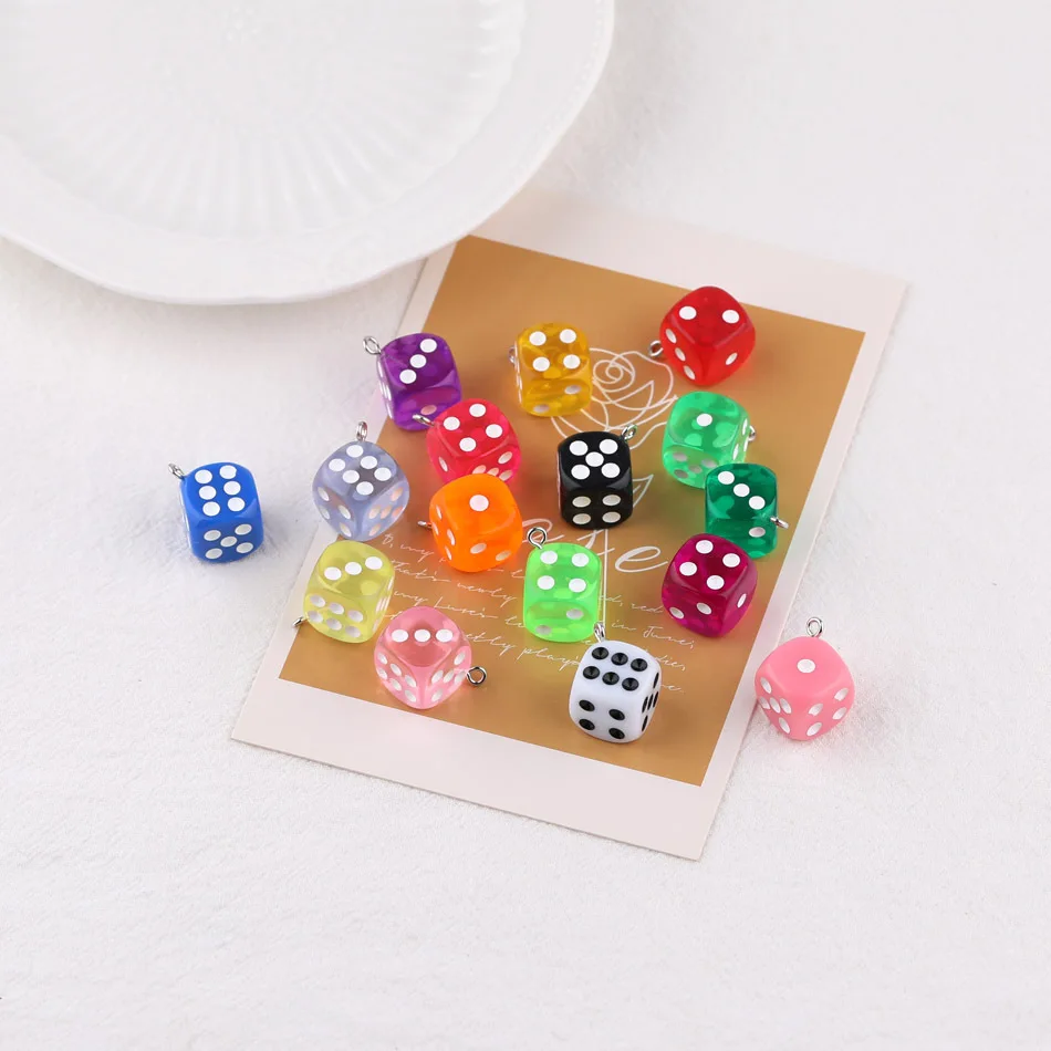 

50pcs 14MM Transparent Colored Dice Acrylic Loose Beads Pendant DIY Handmade Keychain Accessory Materials