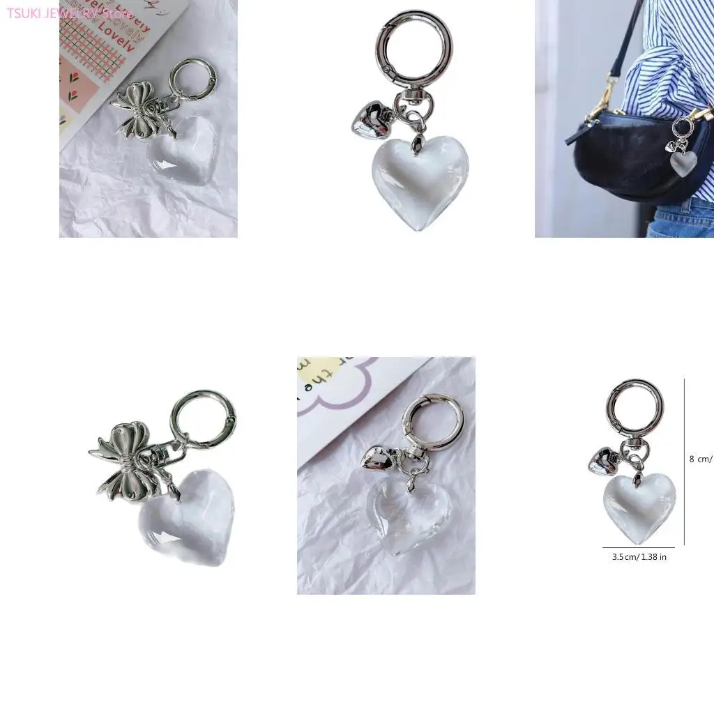 62KE Eye catchin Heart shaped Keychain Stylish Heart Chain Bag Charm Keyring Accessory Alloy Keychain Ornaments