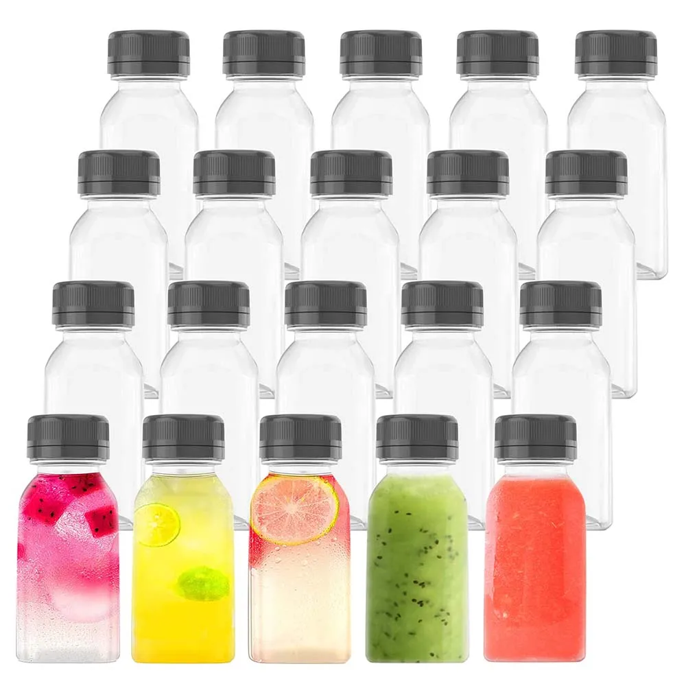 4oz Mini Plastic Juice Bottles with Caps, Empty Reusable Clear Bulk Beverage Containers for Juice, Milk and Other Beverages