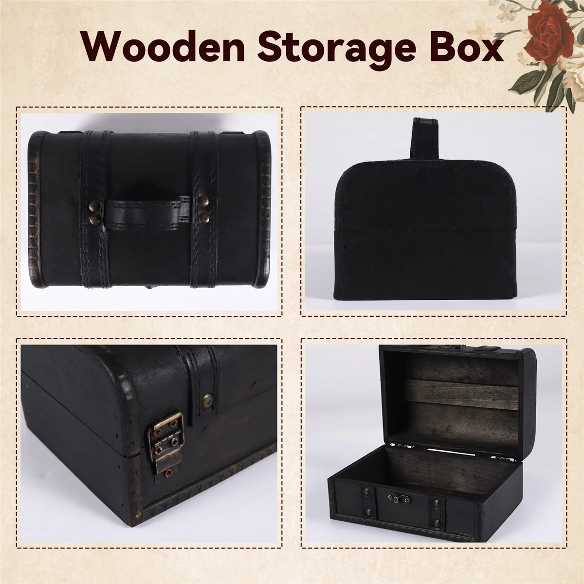 ABQR – coffre au trésor rétro, boîte de rangement en bois Vintage, organisateur de bijoux de Style Antique pour garde-robe, boîte à bijoux, boîte à bibelots avec boucle