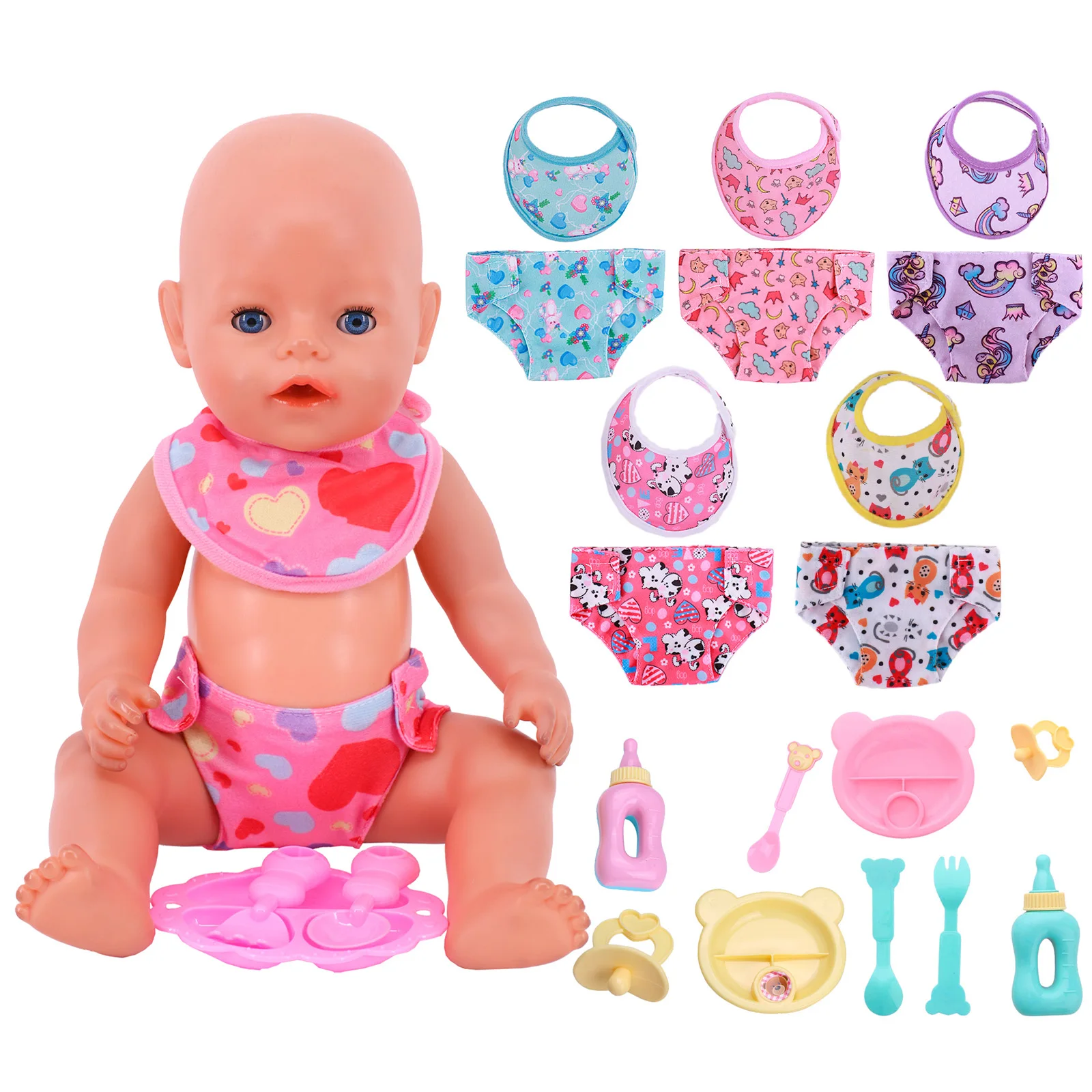 

Doll Diapers Bibs Doll Clothes Accessories,Our Generation Girl Toys For Children For 43Cm Reborn Baby Doll&18Inch American Doll