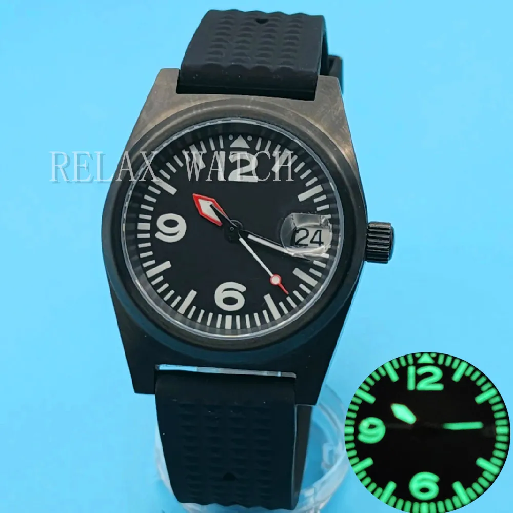 

38MM Aviator Style Sapphire Glass Stainless Steel Watch Japan NH35 Automatic Movement Rubber Strap B