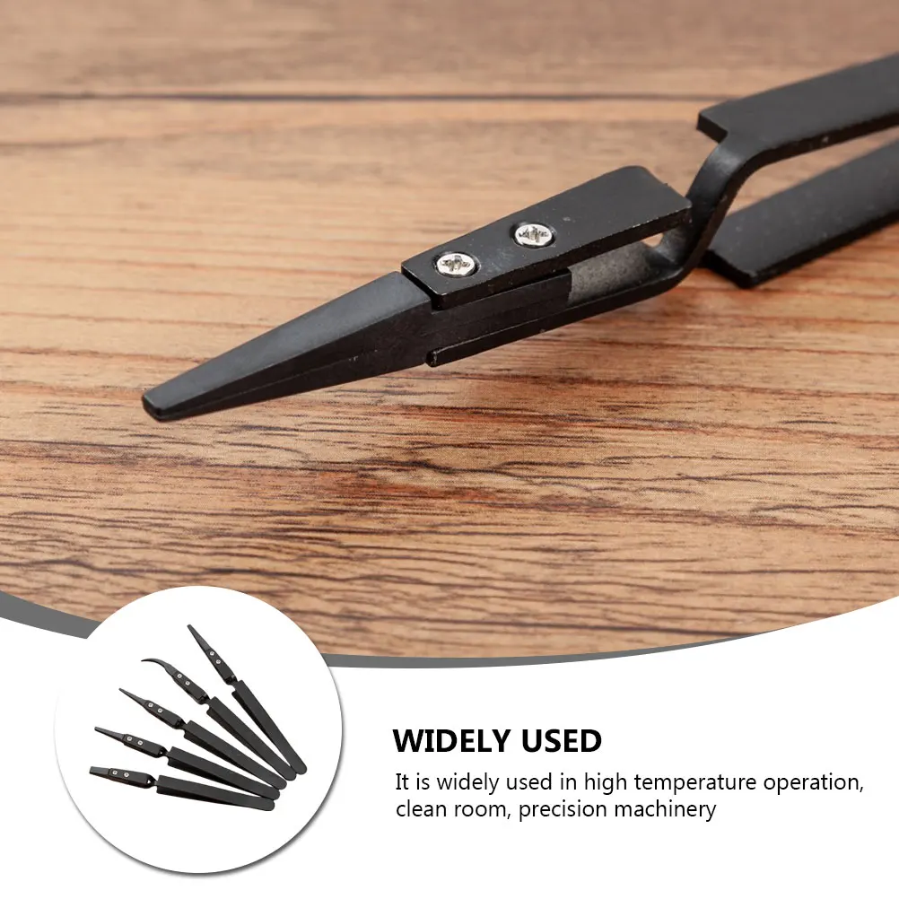 

5Pcs Precision Ceramic Tweezers Heat Resistant Non Conductive Stainless Steel H Industrial Electronic Tools Straight Curved
