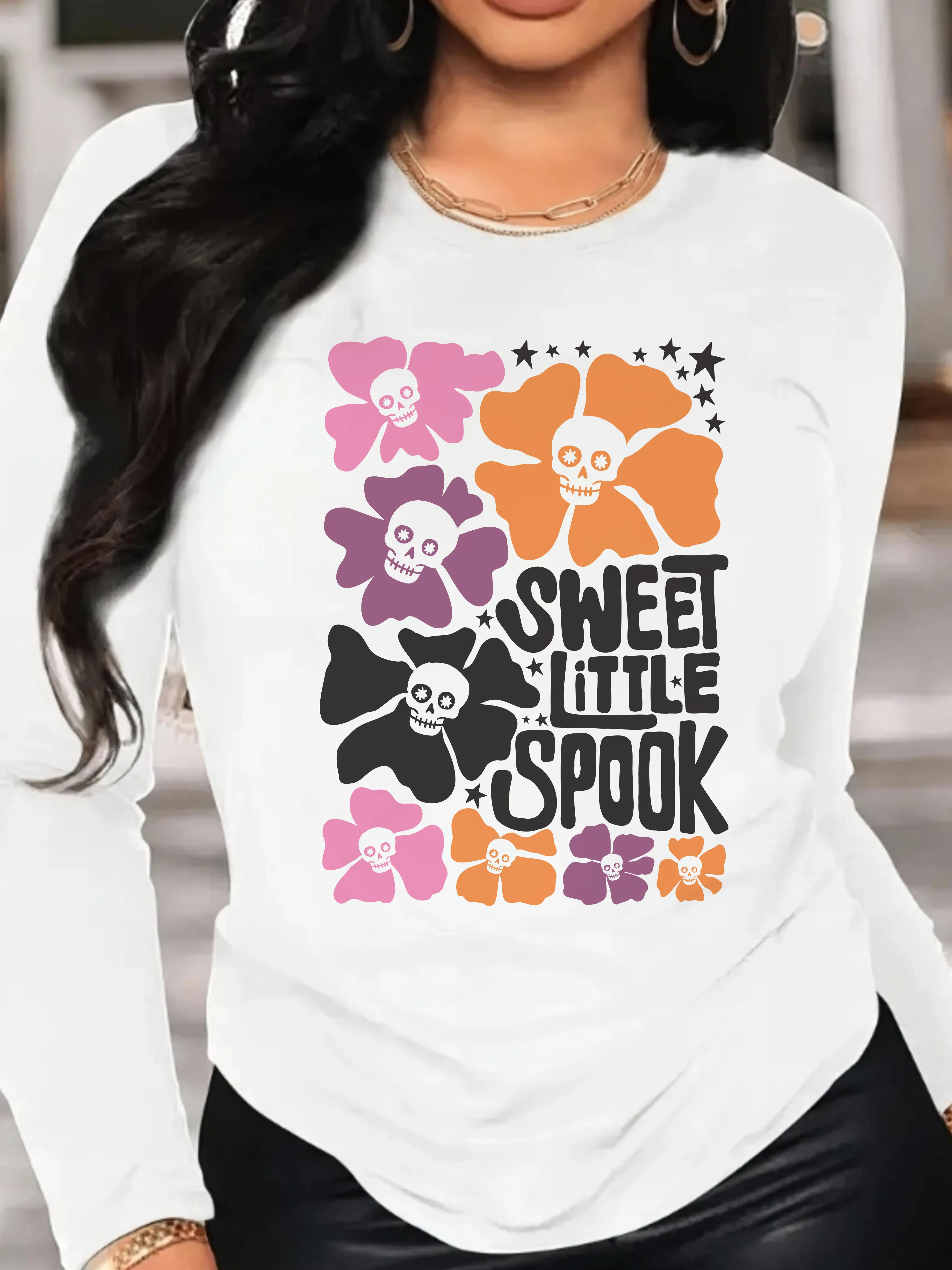 Boho Halloween Comfortable Cotton Tee Halloween Long Sleeve Shirt for Autumn Fashion Fun