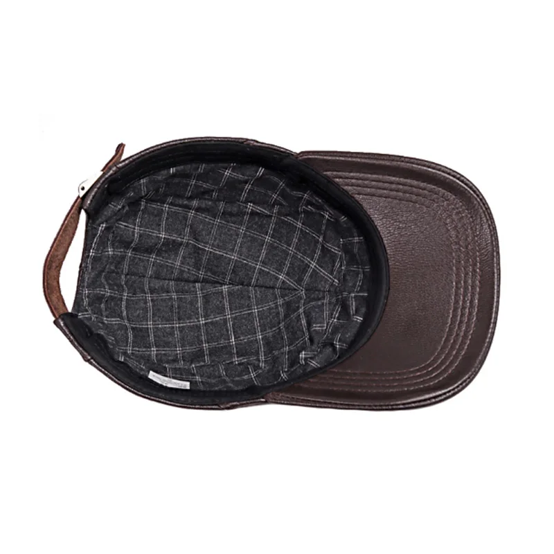 New 2024 Autumn Man Genuine Leather Baseball Caps Male Casual Sheepskin Belt Ear Warm 56-60 Adjustable Sprot Flight Hats