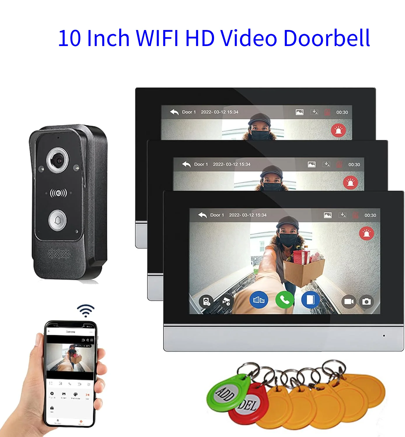 

Tuya Wi-Fi 10-дюймовый сенсорный экран 1080P дверной звонок камера домофон комплект с обнаружением движения анти-тамперная сигнализация проводной видеодомофон