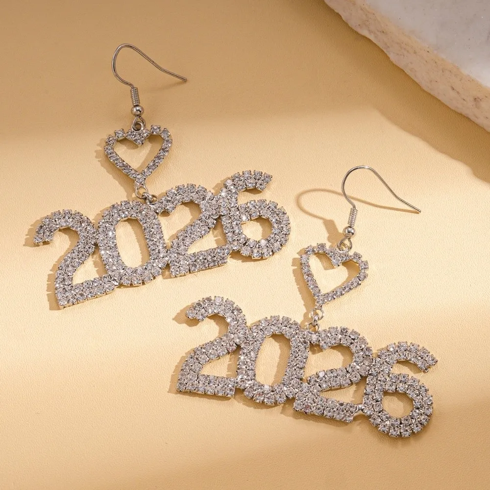 العصرية الجمالية 2026 مجوهرات البدلة حجر الراين مبالغ فيها سنة جديدة سعيدة أقراط لامعة قطرة طويلة 2026 قلادة الفتيات