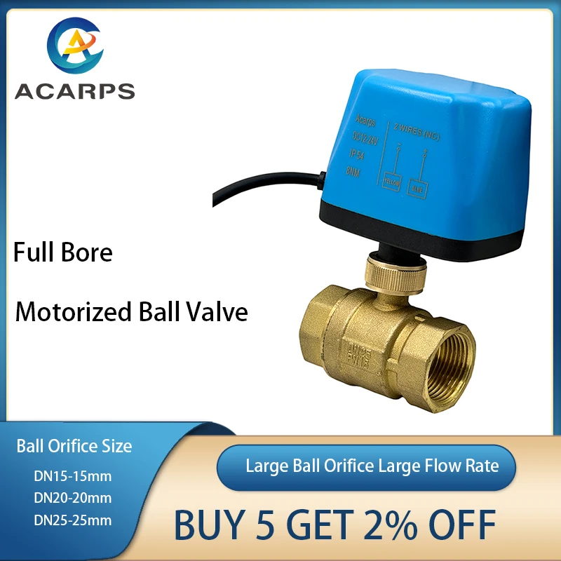 

1/2" 3/4" 1" Normally Closed Full Bore Motorized Brass Ball Valve 2-Wire Brass Electric Ball Valve Big Orifice Valve Body