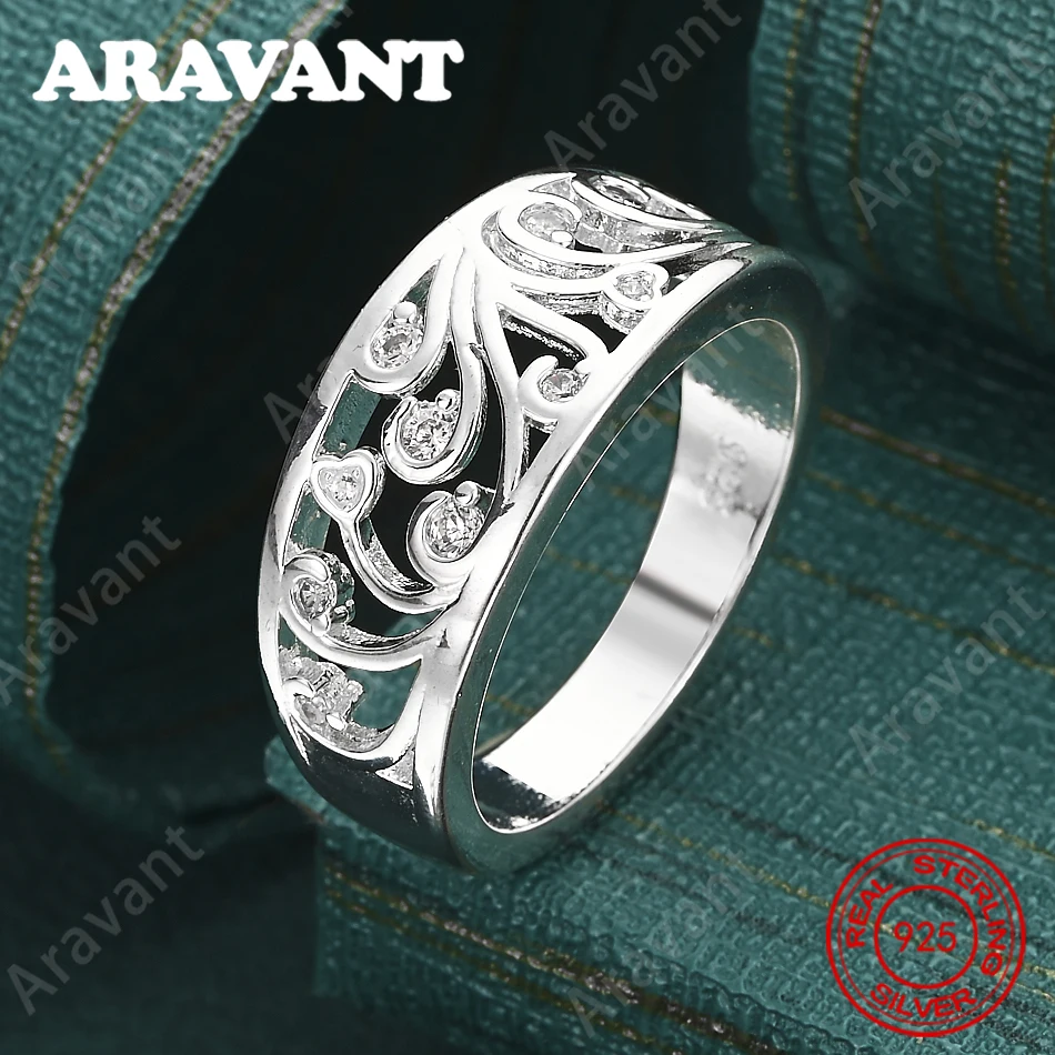 

925 Sterling Silver Patterned Zircon 7-10# Ring - Everyday Accessory For Women, Simple And Elegant Jewelry