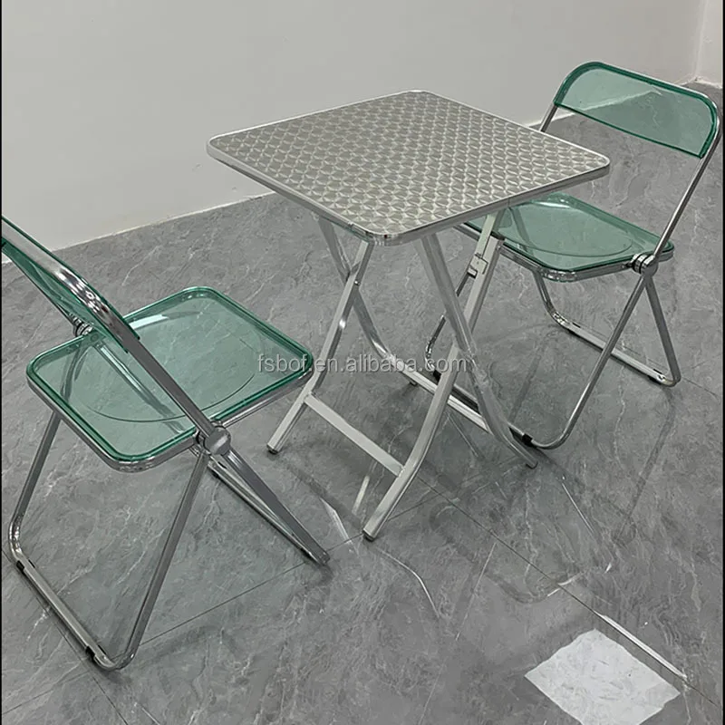 

Transparent Acrylic Folding Chair & Diamond-Top Folding Table Set - Space-Saving Home/Café Furniture