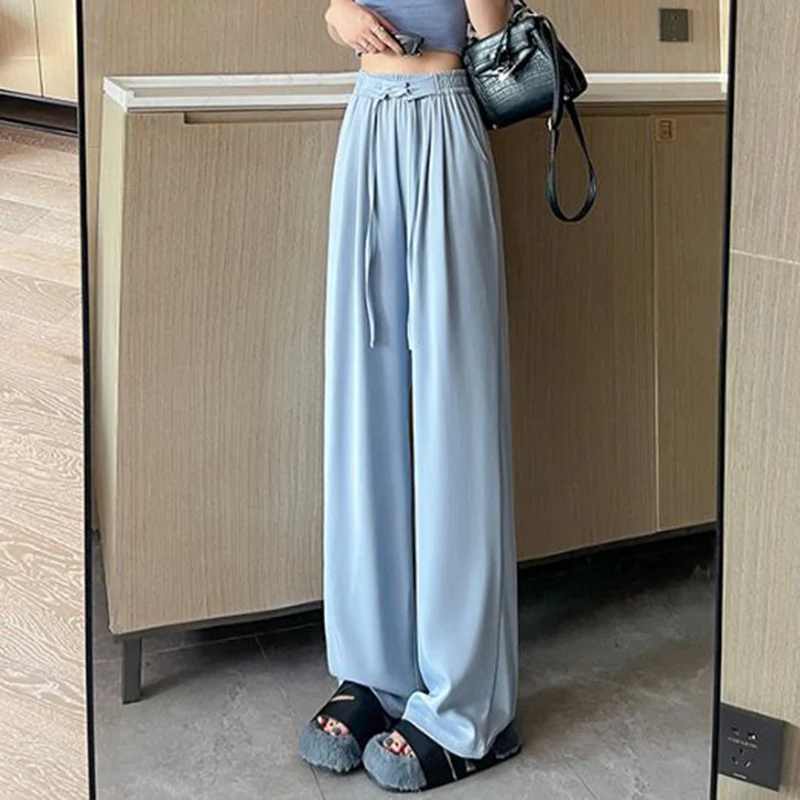 패션 여성 하이웨이스트 배기 팬츠 소녀용 솔리드 레이스업 스트레이트 레그 바지 핫 세일 여성용 편안한 레저 팬츠