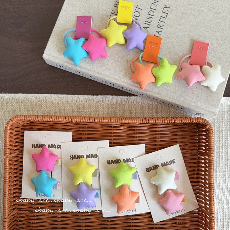 Hair Clips Premium Fabric Colorful Star Duckbill Clips Soft Kids Side Hair Accessories Cute Baby Girls Bangs Fixing
