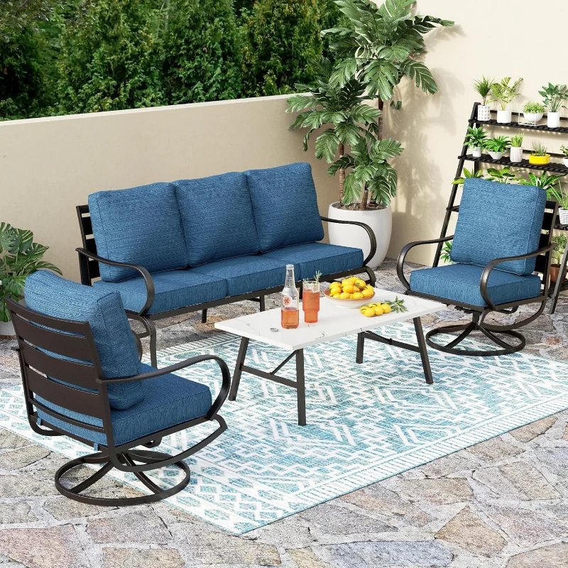 

PHI VILLA 4 PCS Patio Furniture Sets for 5 Person with 1 x 3-Seat Deep Seating Bench, 2 x Cushioned Swivel Sofa Chairs