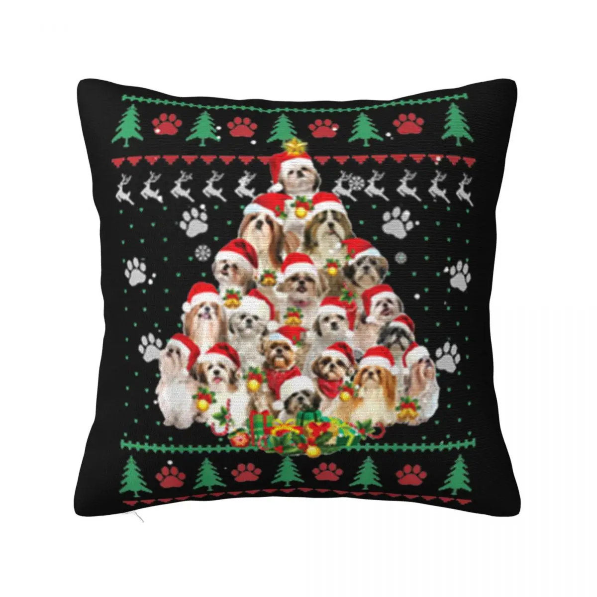 

Shih Tzu Christmas Tree Dog Lover Ugly Christmas Party Cute Science Woman Novelty Adult Tops Pillow Case
