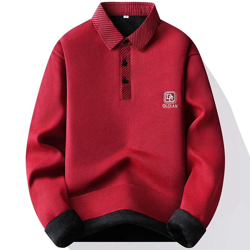 

Men's Fleece Sweater Pullover Contrast Sweaters Shirt Collar Elegant Luxury Brand Fake Two Pieces Knitted Sweaters