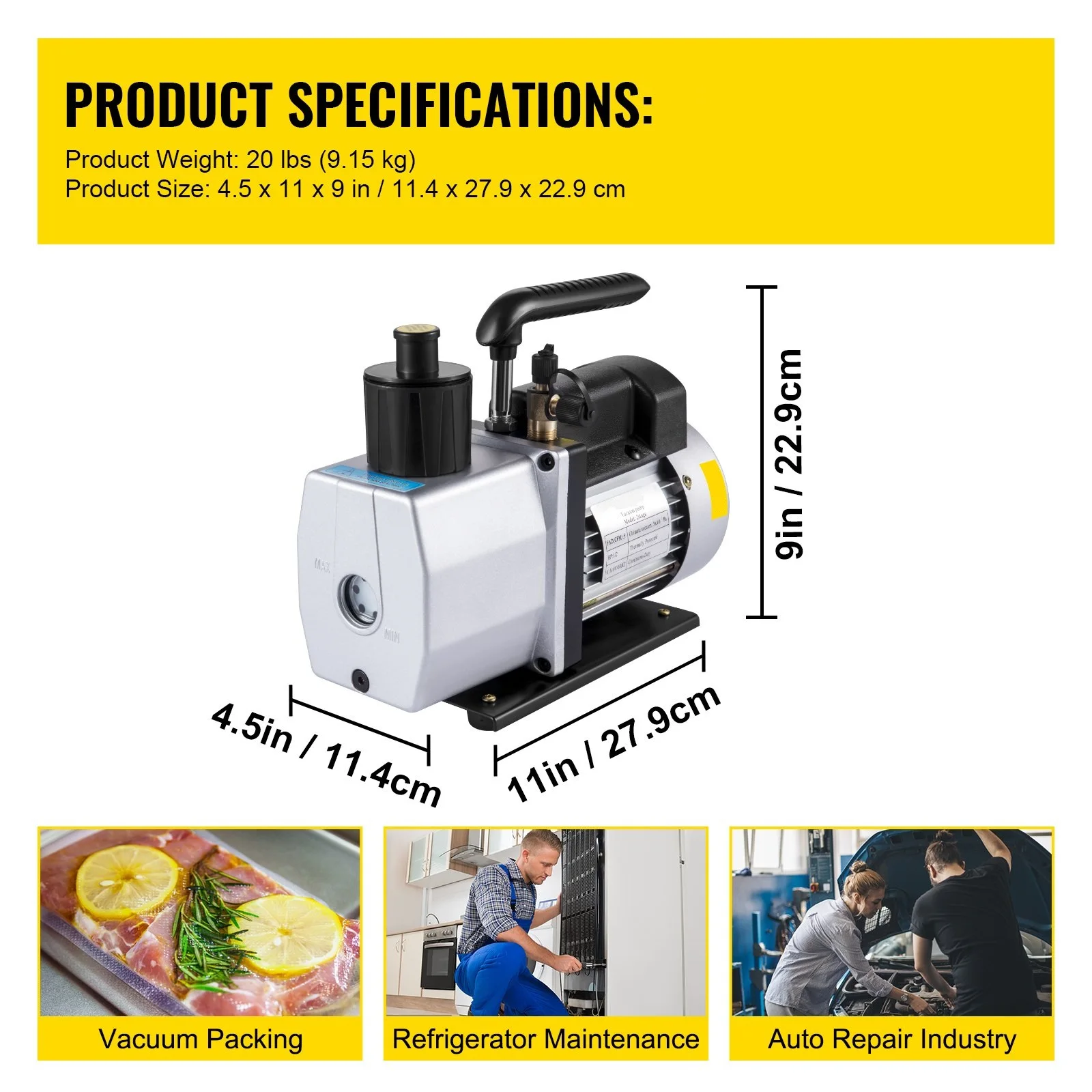 Vacuum Pump 5 CFM Dual Stage Refrigerant Vacuum Pump 1/2 HP Air Conditioner Refrigerant HVAC Air Tool