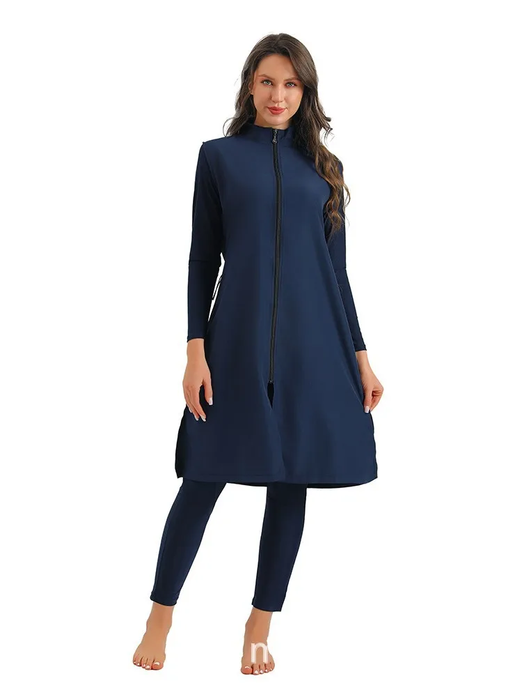 

3PCS Thin Style Sporty Muslim Swimwear Burkini Femmes Women Modest Swimsuit Bathing Suit Hijab Top Pant (No built-in Bra)