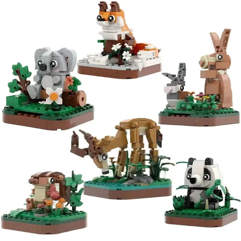 

6Pcs Cute Zoo Animal Scene Block DIY Panda Koala Fox Rabbit Hedgehog Antelope Building Brick Toys For Kids