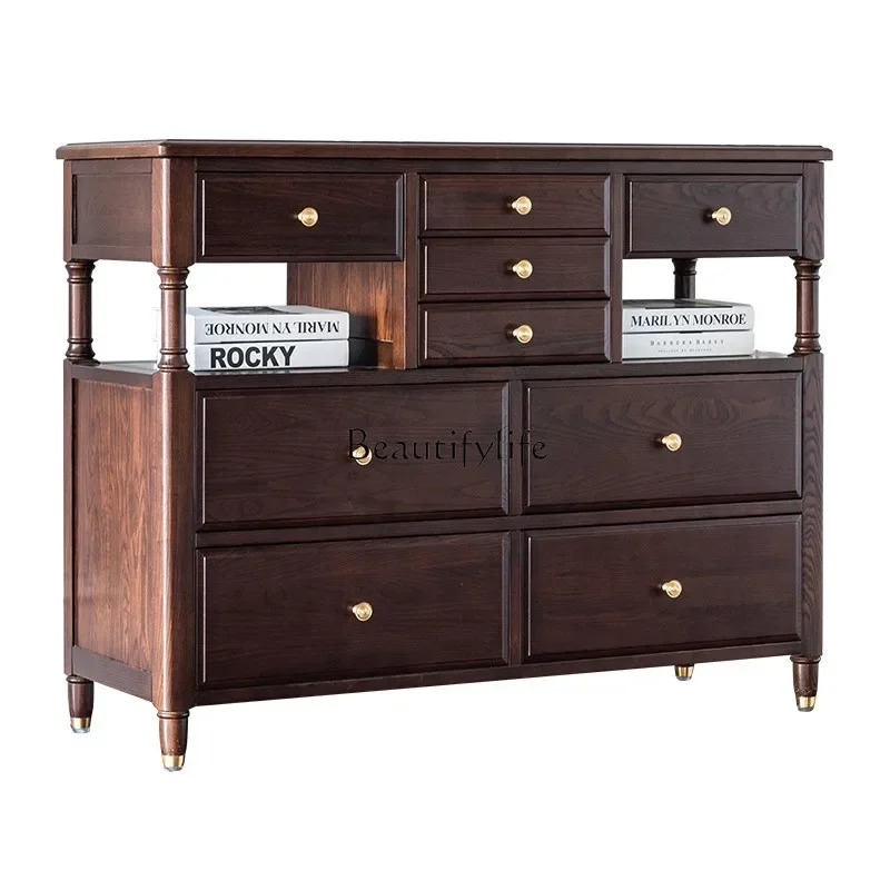 

FG10Drawer Side Cabinet Bedroom Italian Light Luxury Roman Column Modern American Solid Wood Water-Based Paint
