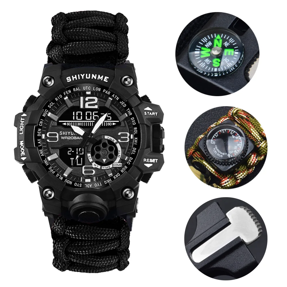 SHIYUNME Camouflage G Style Mens Outdoor Sports Quartz Watch Compass Waterproof Multifunction LED Digital Watches Relógio Homem