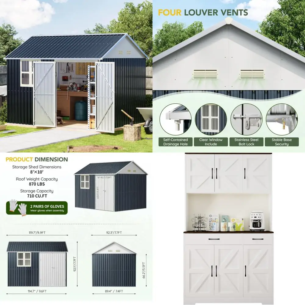 Outdoor Steel Storage Shed 8x10FT with Clear Window, Lockable Doors, Weather-Resistant for Garden and Backyard