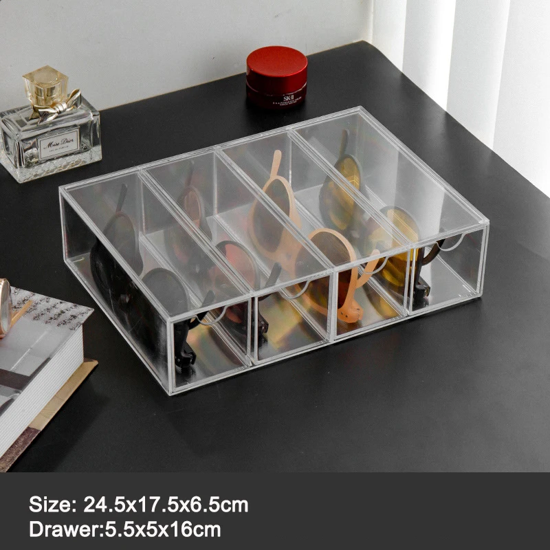 4 Layer Transparent Acrylic Box Eyeglass Sunglass Storage Organizer Display Drawer Case Jewelry Accessories Collect Container