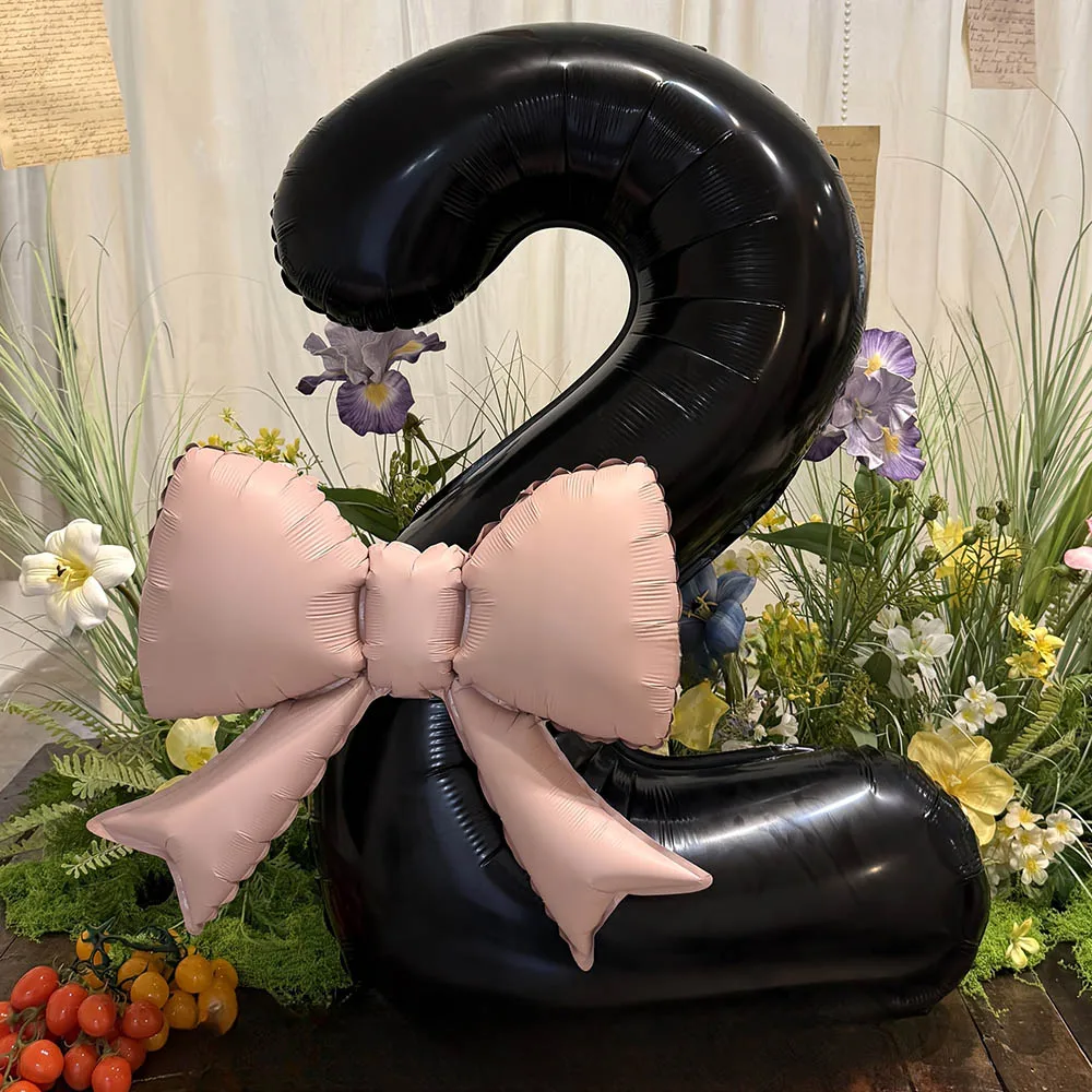 2 قطعة 40 بوصة الأسود Bowknot الرقمية احباط بالونات لفتاة الكبار حفلة عيد ميلاد الزفاف الذكرى الديكور غرفة تخطيط الهدايا