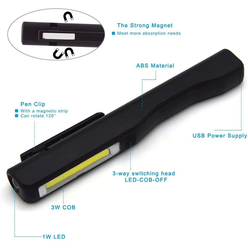 Portable LED Flashlight COB LED Work Light Camping Light Torch Auto Repair Light Emergency Light with Magnetic Base