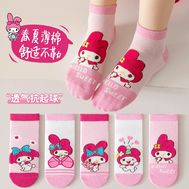 

5 Pairs Sanrio My Melody Kids Socks Kawaii New Spring Cartoon 1-12 Years Old Children Short Cotton Sock for Girls and Boys Gifts