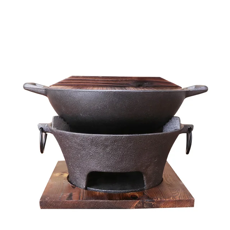 

Cast iron longevity pot Japanese small hot cast domestic wood carbon alcohol dry boiler base cookware frying pan