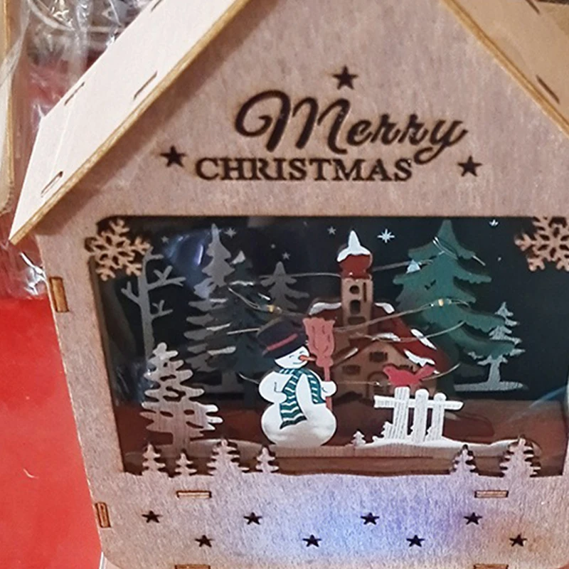 Tema natalizio Ciondolo a LED Pupazzo di neve Pan di zenzero Babbo Natale Casa luminosa Albero da appendere in legno Decorazione per feste di Capodanno