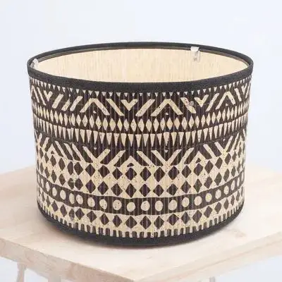 غطاء مصباح من الخيزران بتصميم طبل مطبوع عتيق تجريدي لاستبدال عصري كبير وفريد من نوعه #6