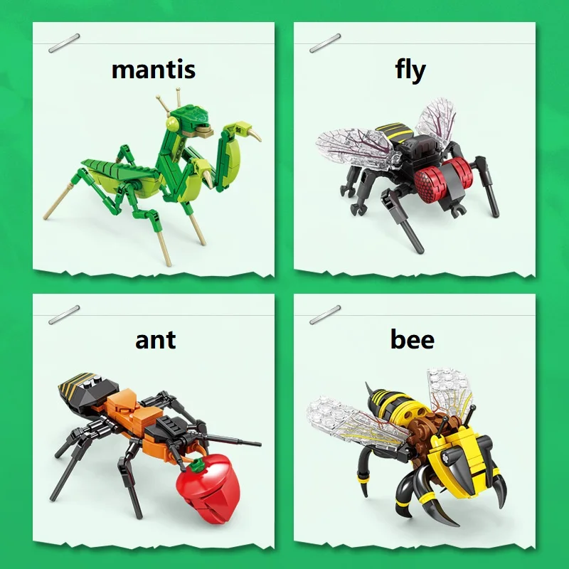 Insect Building Blocks Honeybee Dragonfly Ants Fly Ladybug snail 3D Model DIY Creative Brick Educational Toys Kids Gift