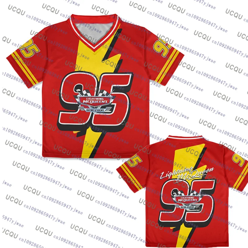 

The Cars Lightning Mcqueen No.95 Спортивная одежда с v-образным вырезом Летняя спортивная мужская и женская футболка Быстросохнущая уличная пляжная футболка большого размера