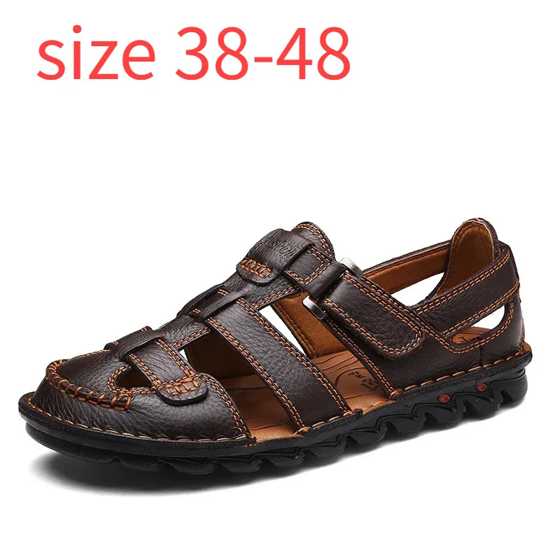 

Men's Genuine Leather Sandals 2025 Summer Anti-slip Outdoor Beach Shoes Toe Cap Top Layer Cowhide Men Sandals Large Size 38-48