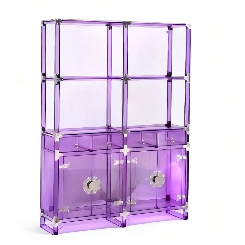 High-end transparent acrylic display cabinet, living room light luxury with door drawer bookcase jewelry, display cabinet
