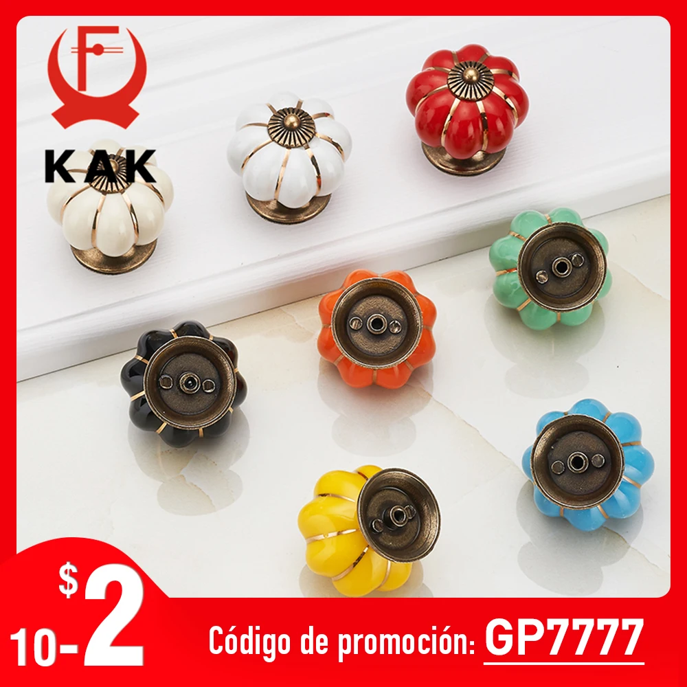 KAK Pumpkin Ceramic Handles 40mm Drawer Knobs Cupboard Door Handles Single Hole Cabinet Handles with screws Furniture Handles