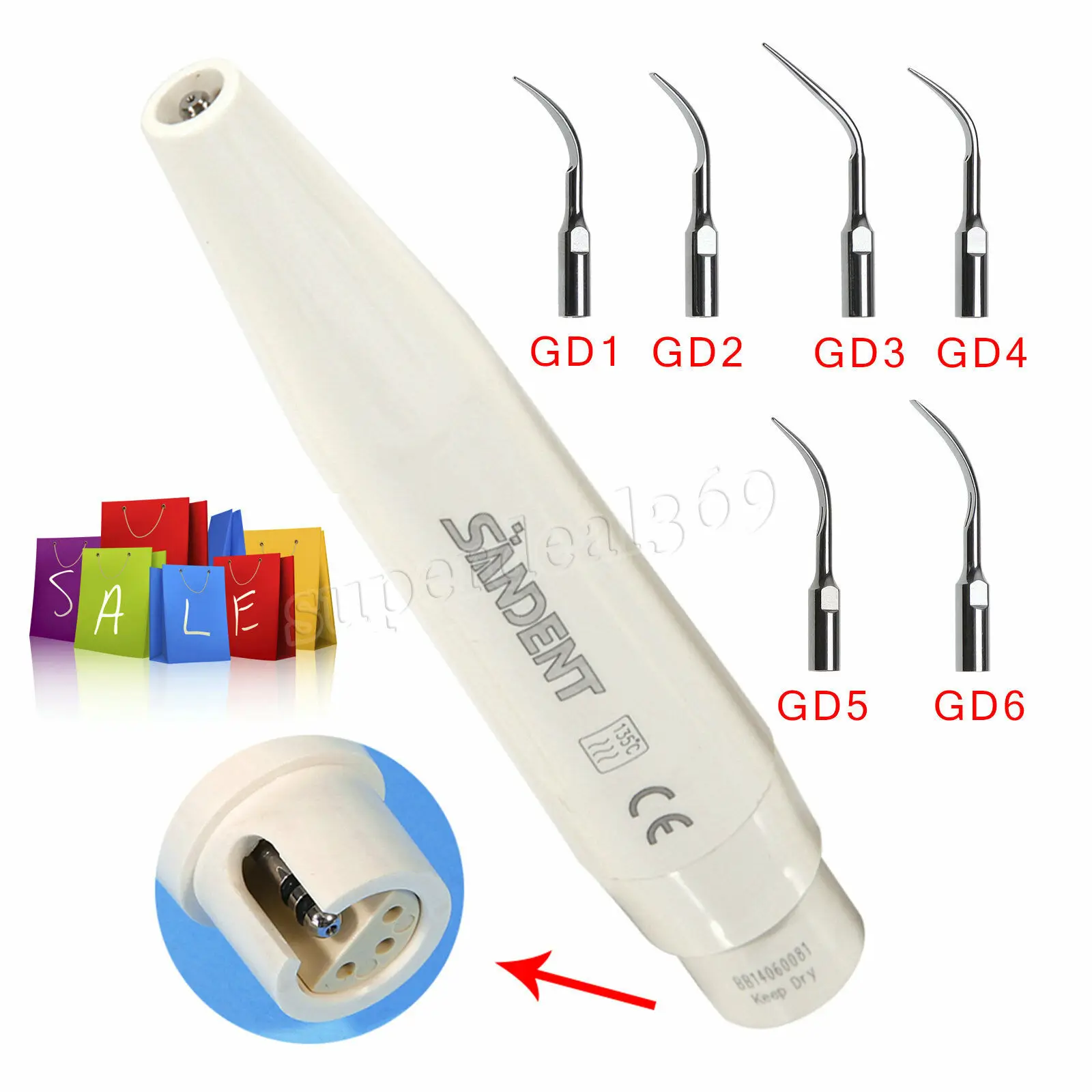 

Dental Ultrasonic Piezo Scaler Handpiece for Satelec DTE + 6pcs Perio Scaling Tips GD1-GD6