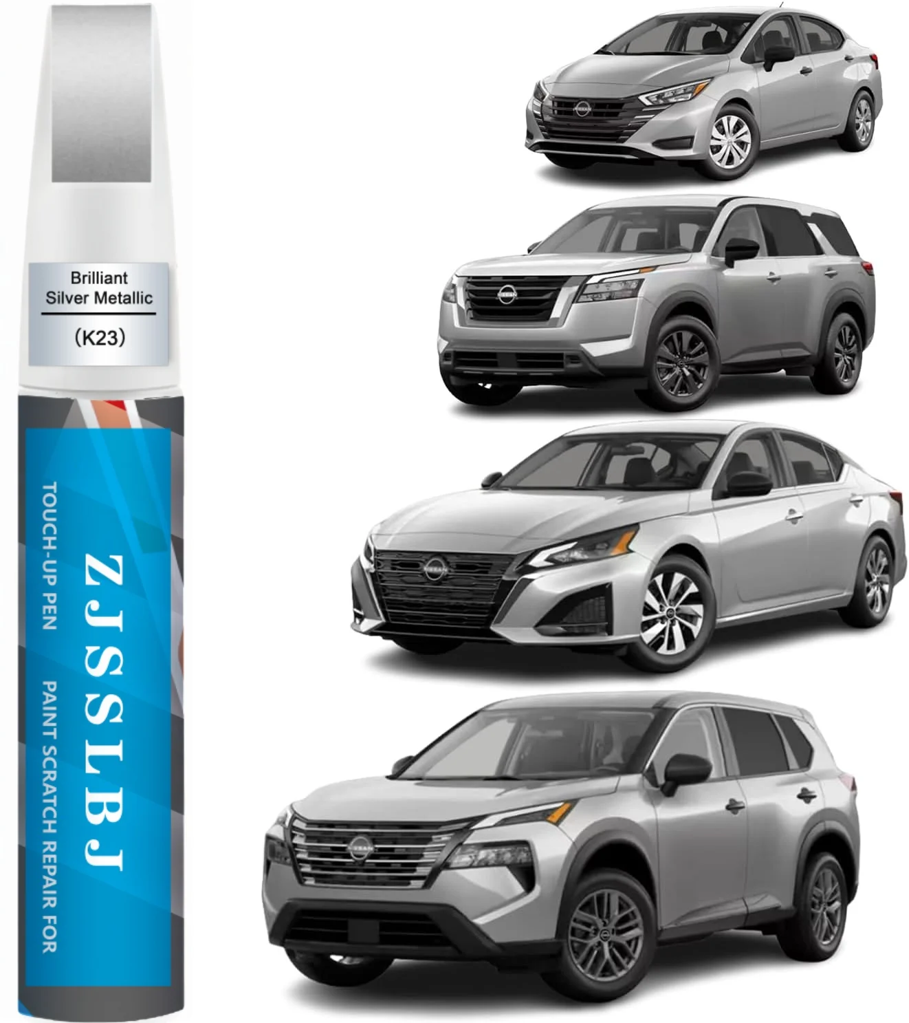 Car Touch Up Paint(Brilliant Silver Metallic(K23)) for Nissan, Car Paint Scratch Repair Kit, Quick & Easy Solution to Repair