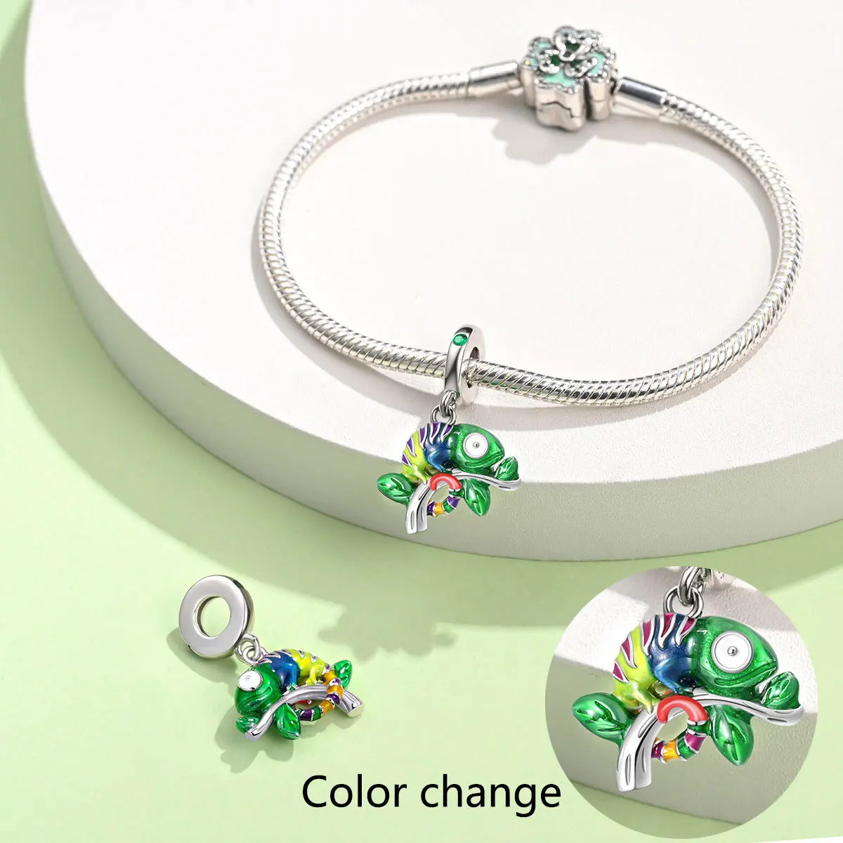 Design-style temperature-sensitive chameleon cute pet charm, highly popular, with copper-plated silver beads