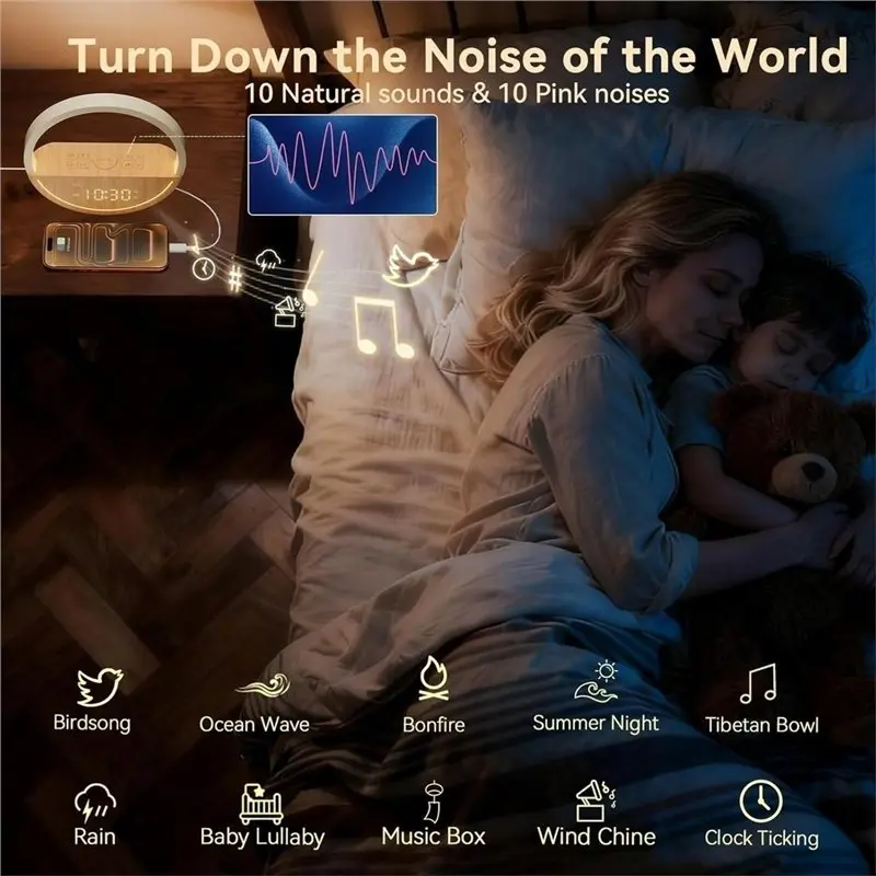 Wake Up Light Sunrise Alarm Clock,White Noise Sound Machine With 20 Soothing Sounds For Heavy Sleepers EU Plug view 2